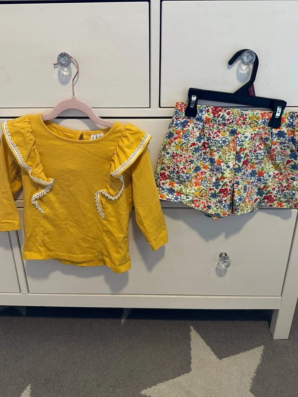 Janie and Jack Mustard Yellow Ruffle Top with Floral Shorts Set